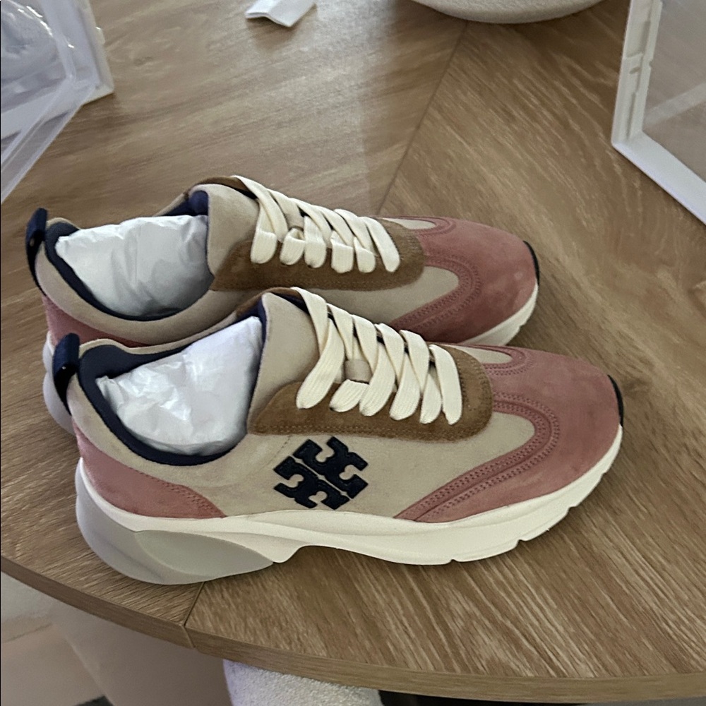 Tory Burch Suede Pink and Brown Sneakers